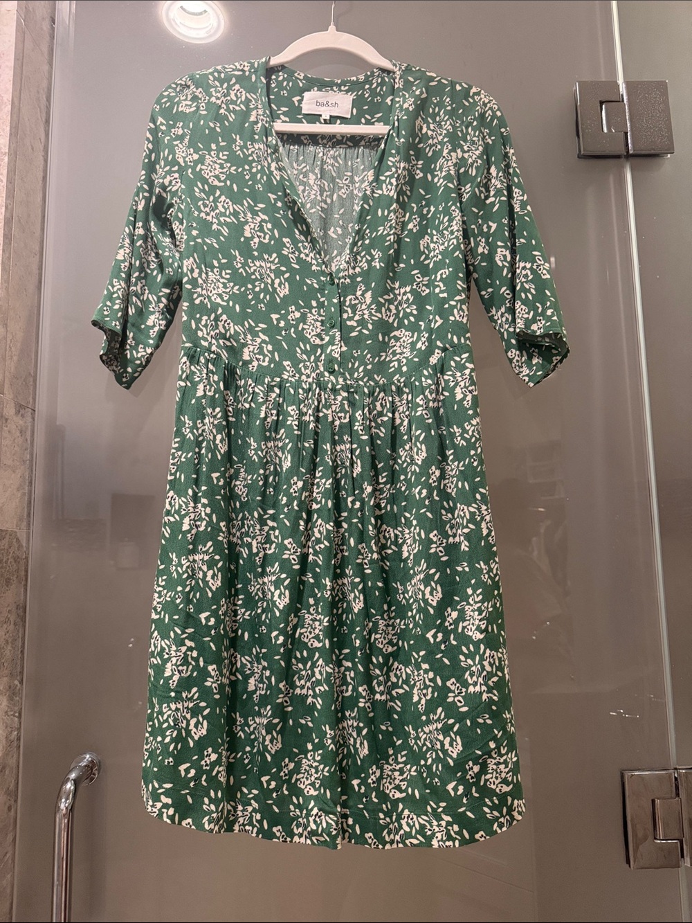 ba&sh Green Floral V-Neck Dress